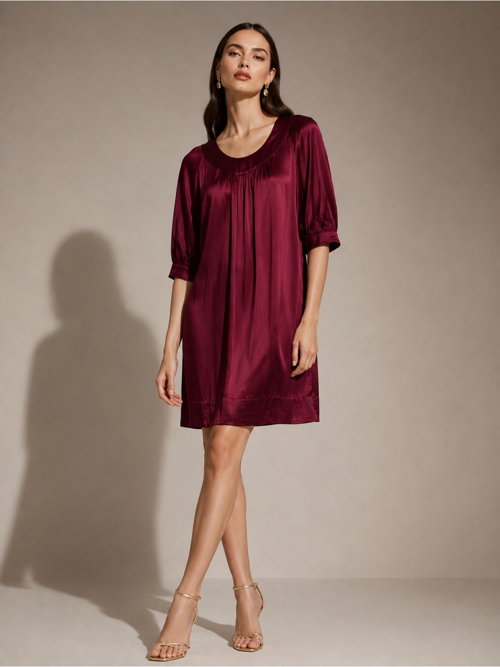 Vince Silk Shift Dress Burgundy Wine Scoop Neck Tunic Dress